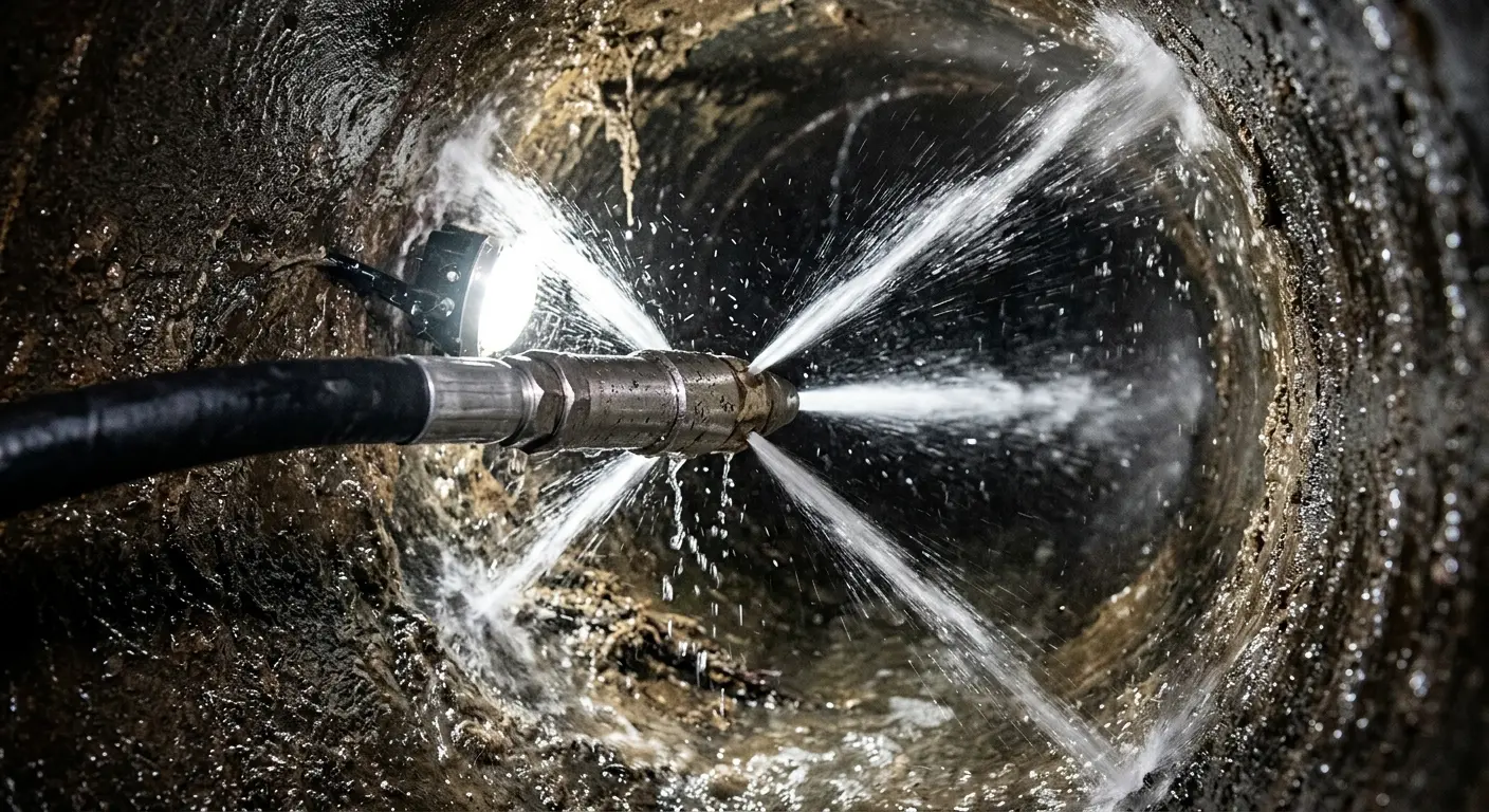 High-pressure hydro jetting nozzle cleaning sewer pipe for Sewer Line Relining in Firebaugh